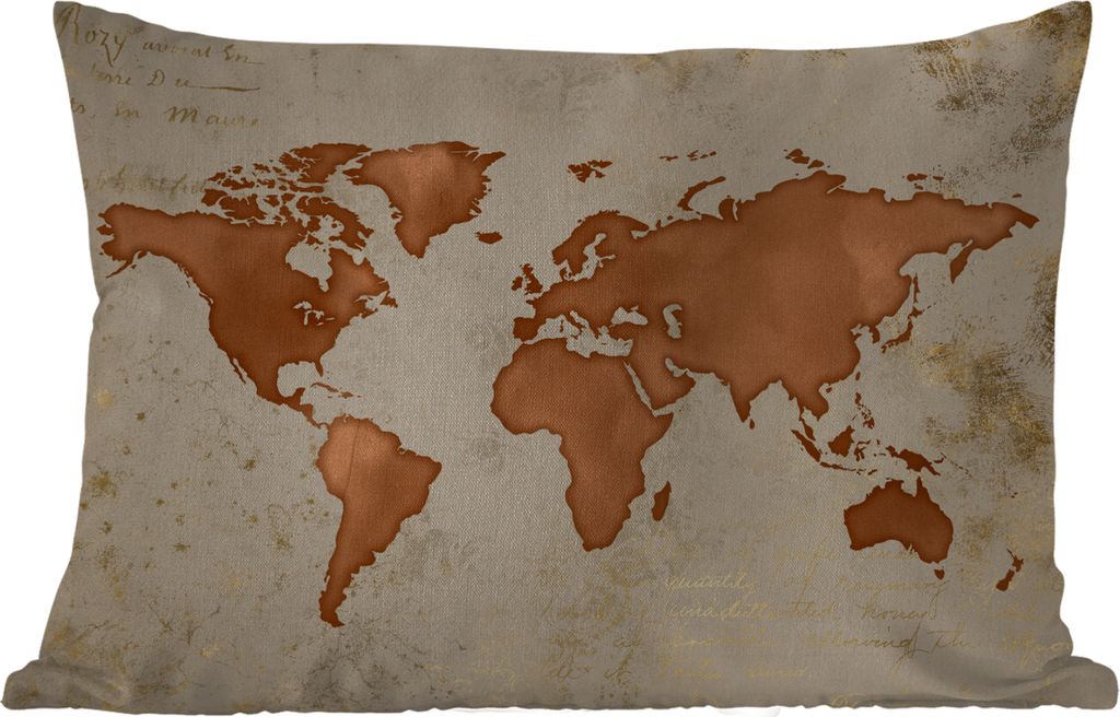 MuchoWow Outdoor Kissen - Weltkarte - Papyrus - Kupfer - 60x40 cm - Wetterfest - Lounge Kissen - Zierkissen - Kissen für Innenräume