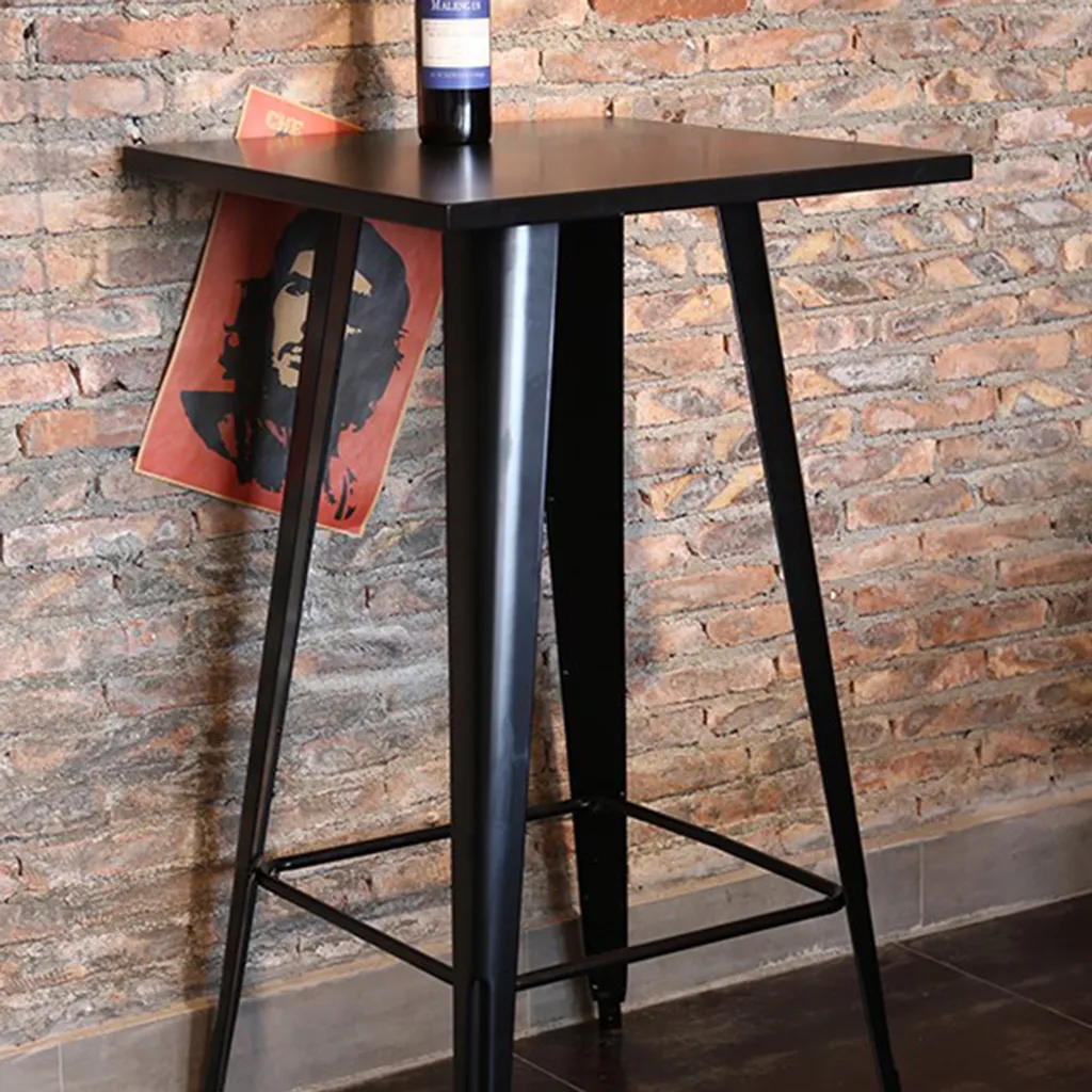 Table Haute de Bar Noire 110 cm en Métal Industriel Format Carré 60cm - 5