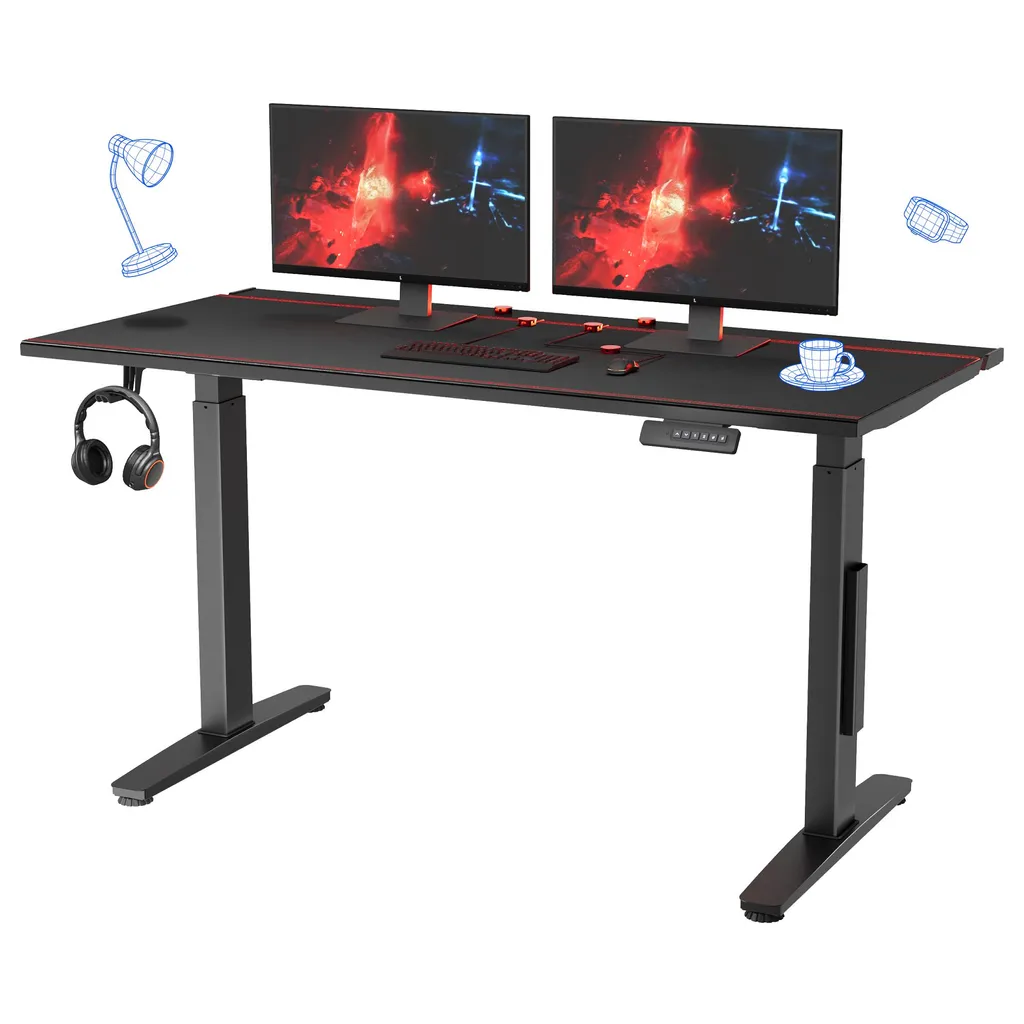 Bureau gamer assis-debout électrique 120x70 cm avec éclairage LED