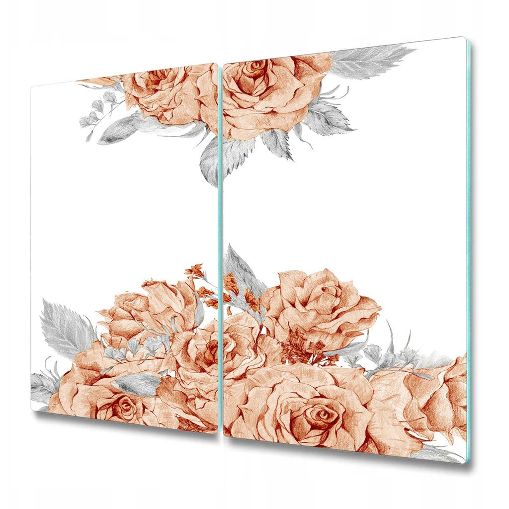 Küchenschneidebrett - Glasschneidebrett - Herdabdeckung - 2x 30x52 cm - Blooming Rose