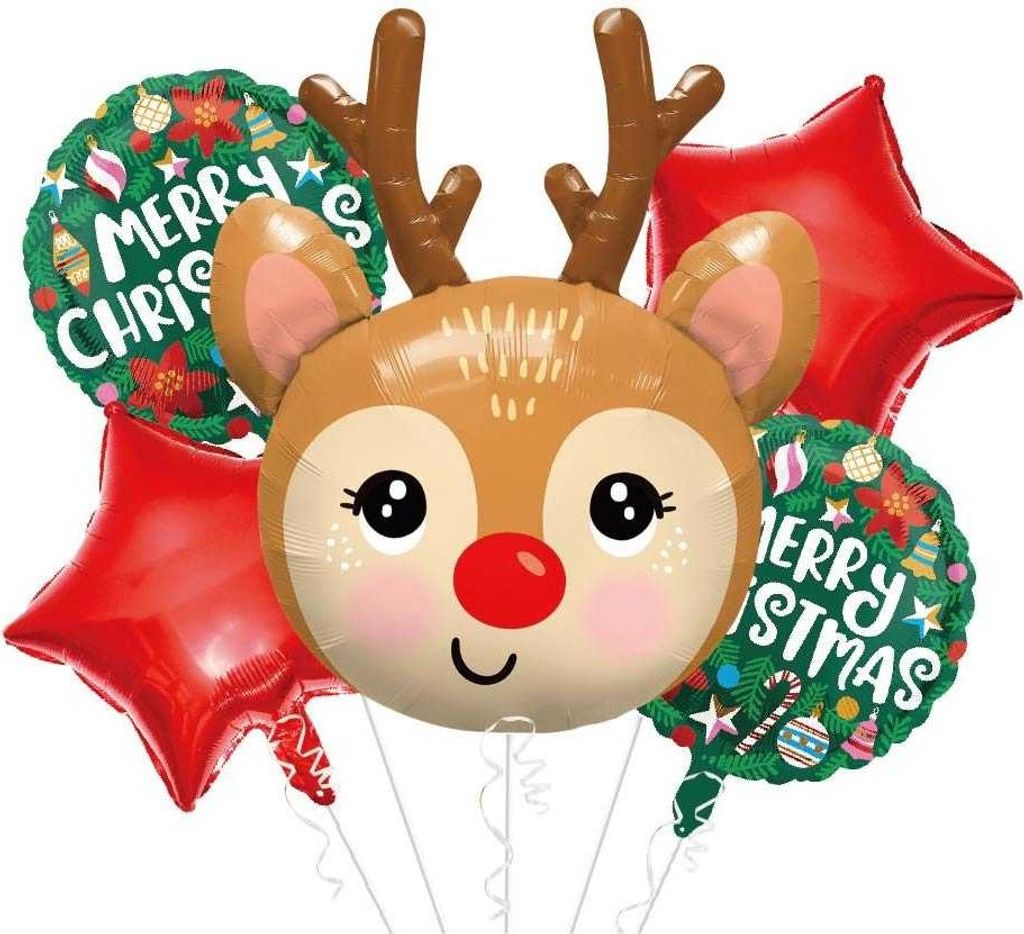 Strauß-Set Weihnachtsballons RENTIER 5-tlg.