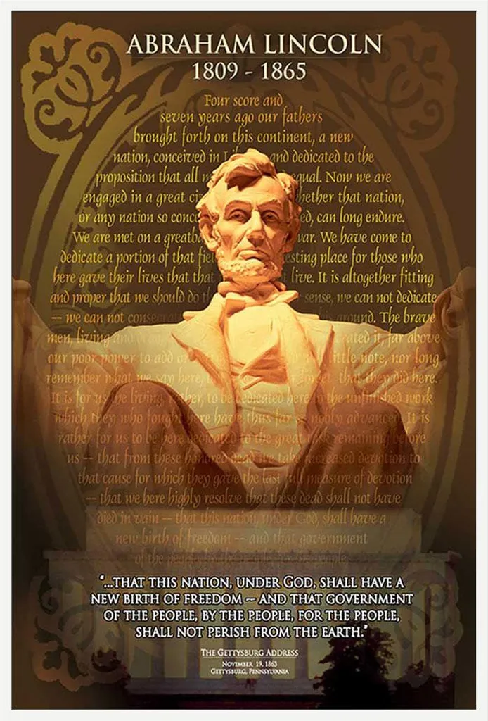 Poster Lincoln Monument sous Cadre Shinsuke Blanc avec Vitre Acrylique