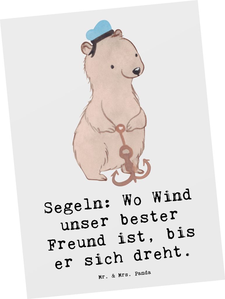 Mr. & Mrs. Panda Postkarte Segeln Windfreund - Weiß - Geschenk, Grußkarte, Segelboot, Teamsport, Sportler, Ansichtskarte, Sportart, bildkarte, Se...