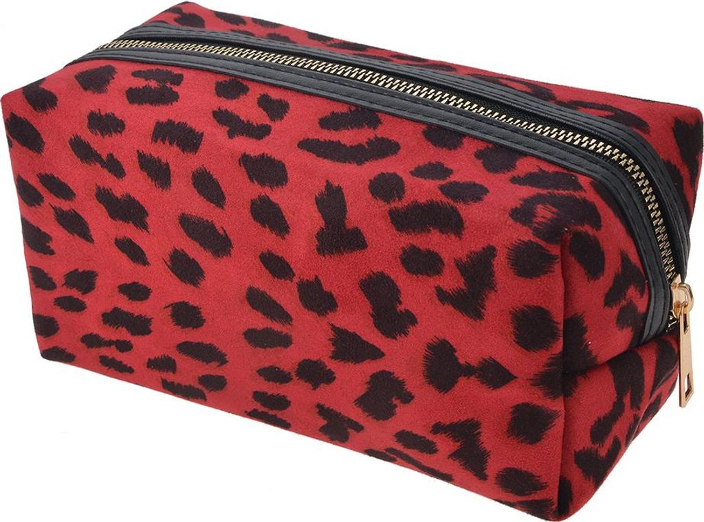 Clayre & Eef Damenkulturtasche 21x10x10 cm Rot Kunstleder Leopardenmuster