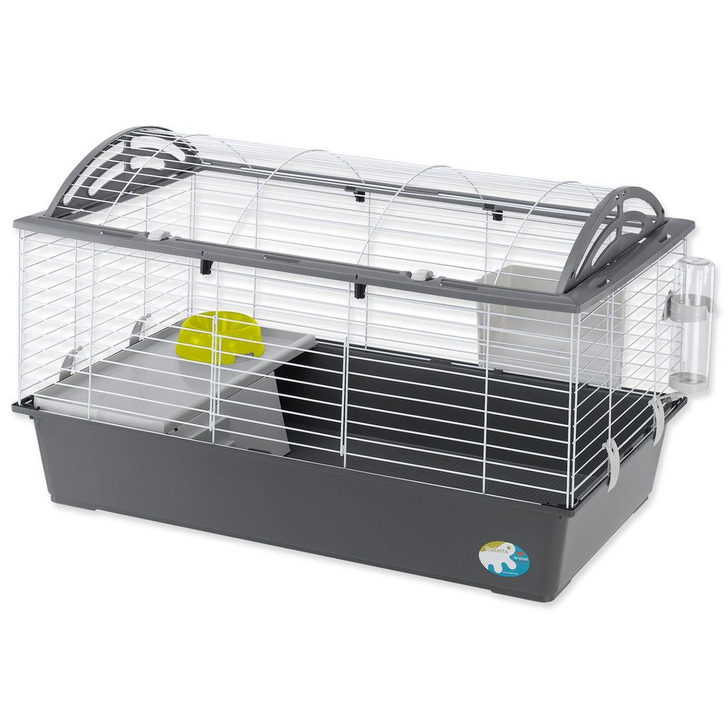 A hamster cage with a water bottle attached.