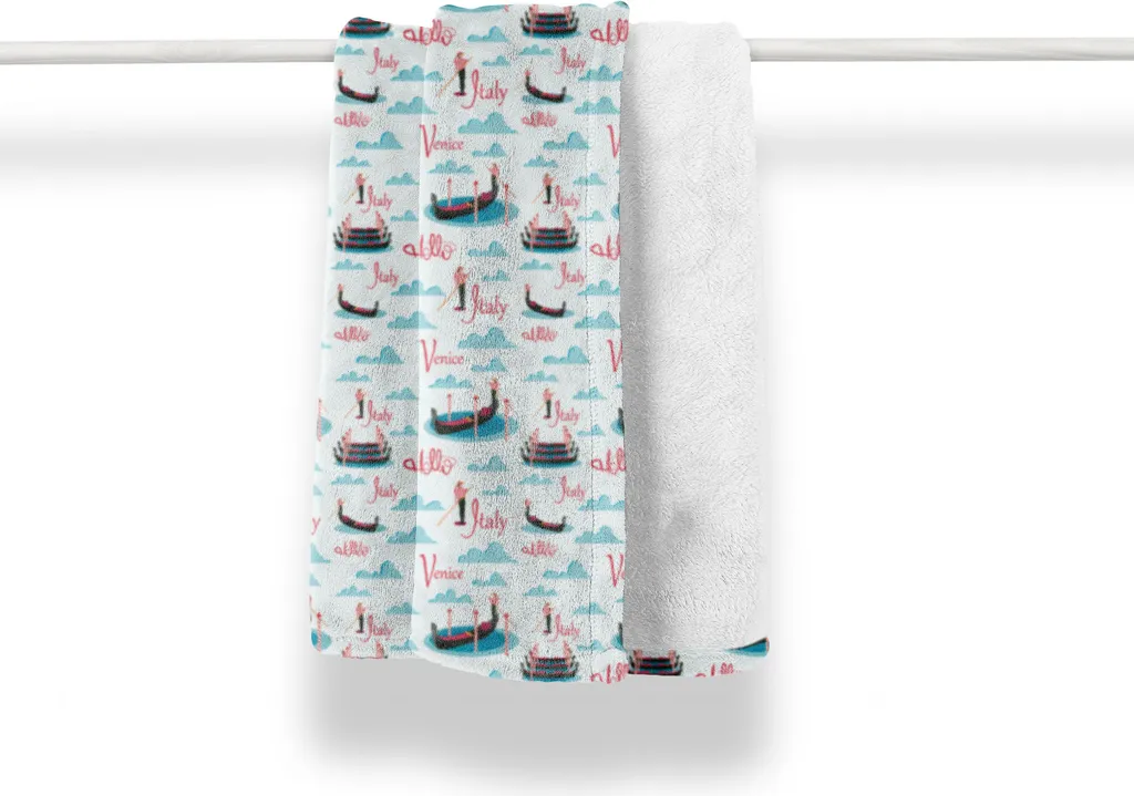 ABAKUHAUS Italia Morbida coperta in pile di flanella, gondole di Venezia ripetute, morbido peluche per interni ed esterni, 125 x 175 cm, bianco e multicolore
