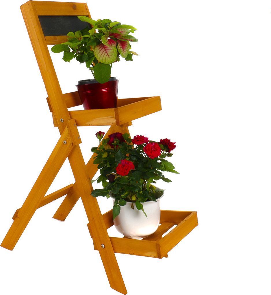 Blumenleiter aus Holz, Etagere für Zier- und Nutzpflanzen, 2 Ablagen, klappbar, für Garten, Terrasse, Balkon, Indoor und Outdoor geeignet
