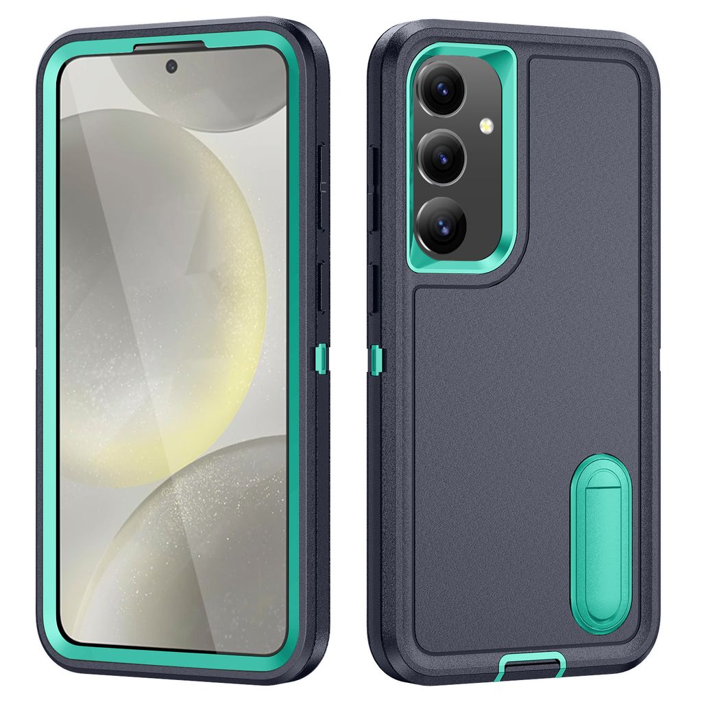 Hülle für Samsung Galaxy S24 Hybrid Dreilagige Robust Stoßfest Schwerlast Schutzhülle mit Ständer Blau
