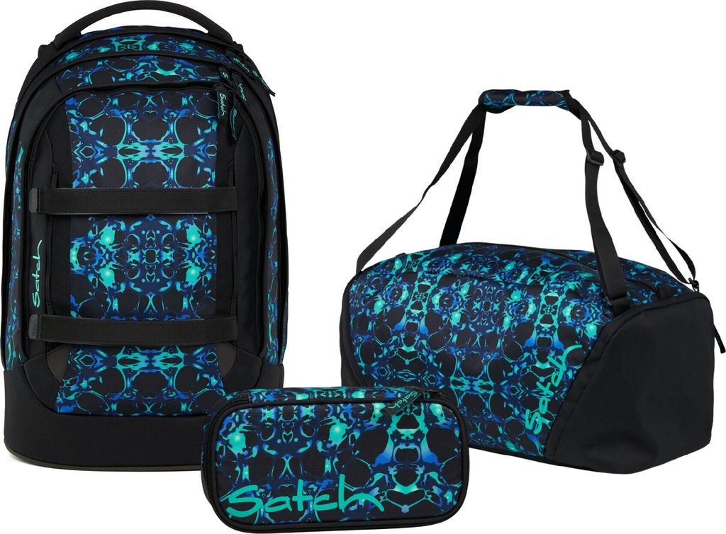 Satch Schulrucksack-Set PACK Caleido Blue 3-teilig, ab 5. Klasse