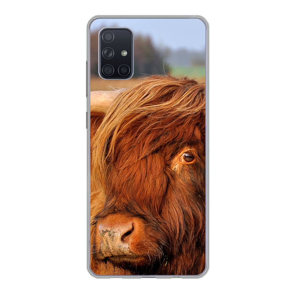 MuchoWow Handyhülle Schutzhülle Hülle für Samsung Galaxy A71 Schottischer Highlander - Gras - Baum Silikon Softcase Handy Hülle - Kartenbesi...