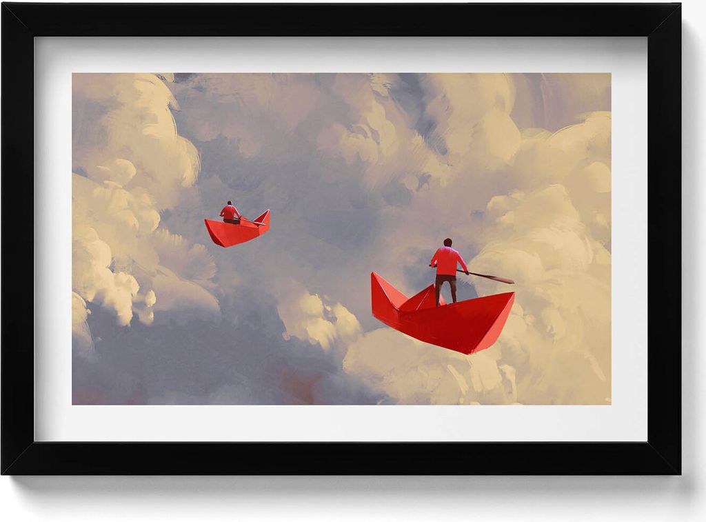 Papierbootfahrt– Wandbild mit Rahmen – Gerahmtes Bild – Wanddekoration – 30x20 cm – Schwarz Rahmen