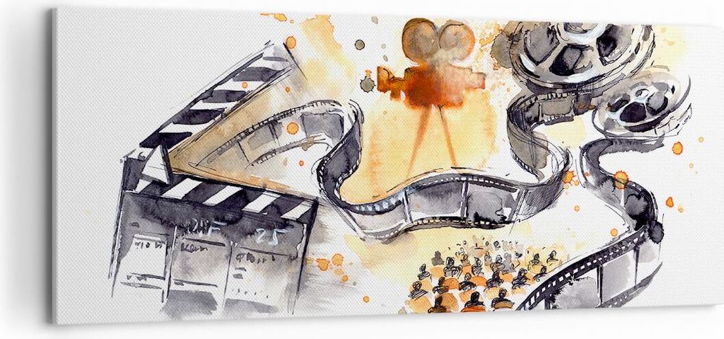 Bild auf Leinwand - Leinwandbild - Film Projektor Illustration - 100x40cm - Wand Bild - Wanddeko - Leinwanddruck - Bilder - Kunstdruck - Wanddekora...