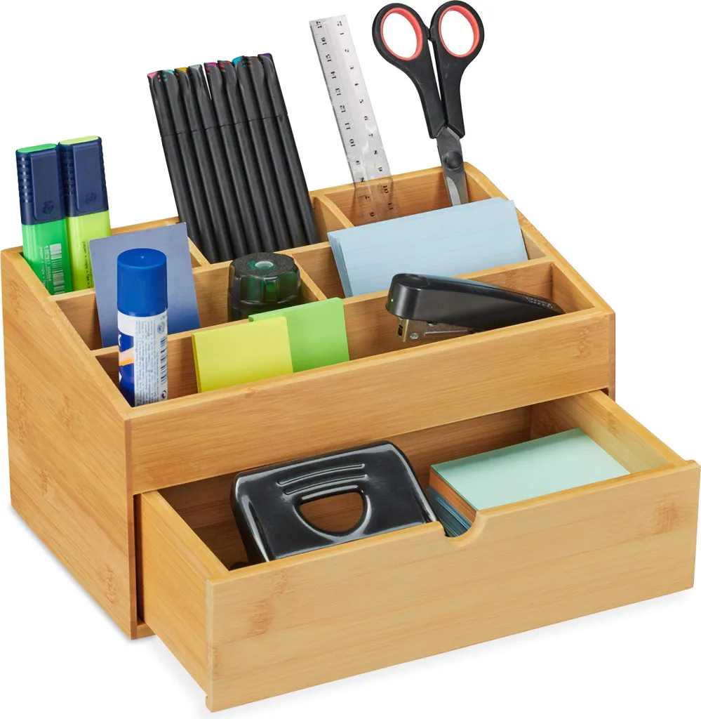 Organiseur de bureau écologique en bambou naturel - Rangement 6 cases