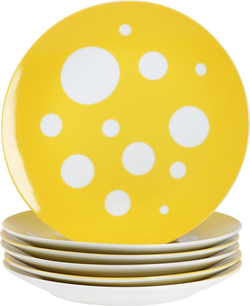 6er Set Pula gelb Kuchenteller Porzellan 6 Pers Dessert Frühstücks-Teller Punkte