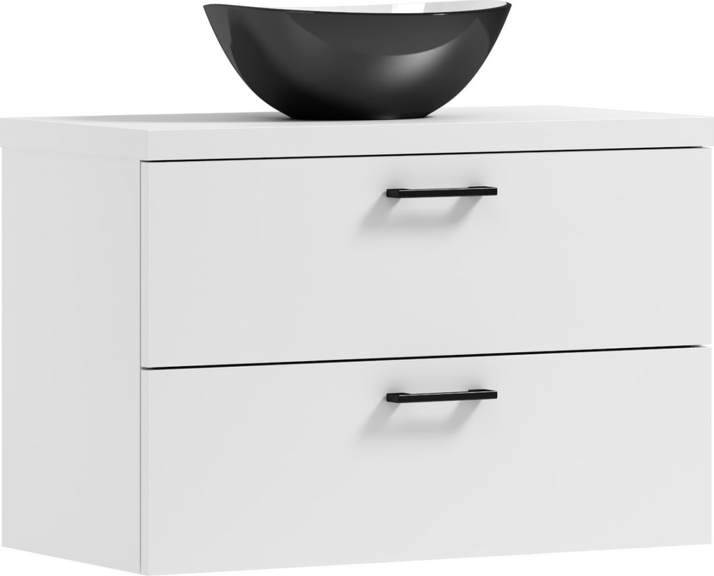 ADK Möbel - Hängeschrank - 53,2x80x40,6cm - weiß - mit schwarzem - Waschbecken - LUNA 80