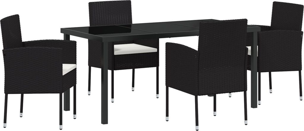 Möbel 5-teiliges Garten Essset mit Kissen Schwarz Poly Rattan - Gartenstühle 3380053