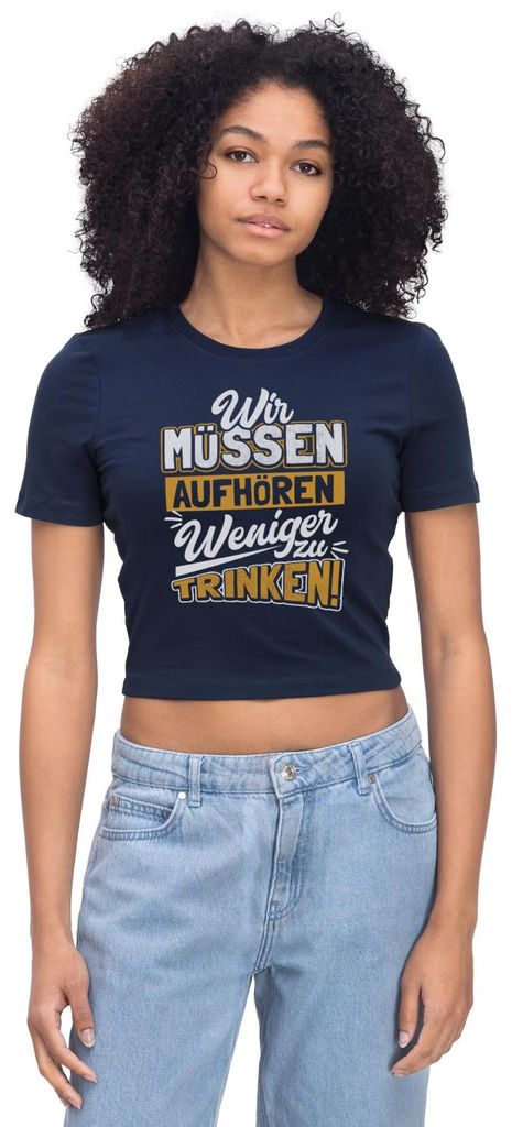Spreadshirt Aufhören Weniger Zu Trinken JGA Alkohol Crop Top, S, Light Navy