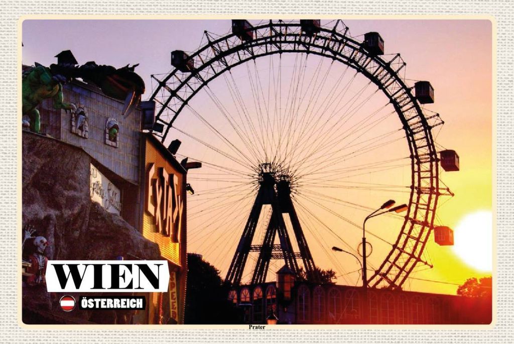 vianmo Holzschild 12x18 cm Wien Österreich Prater Riesenrad Bildmotiv Reisemotiv Abenteuer Reisen