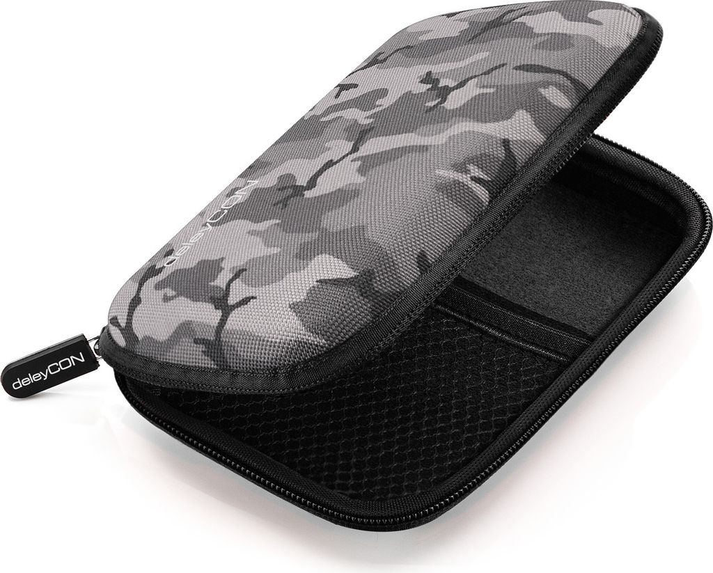 deleyCON Festplattentasche Festplatten Case HDD Case - Für 2,5 Zoll Festplatten und SSD - Robust & Stoßsicher - 2 Innenfächer Netztaschen - Schw...