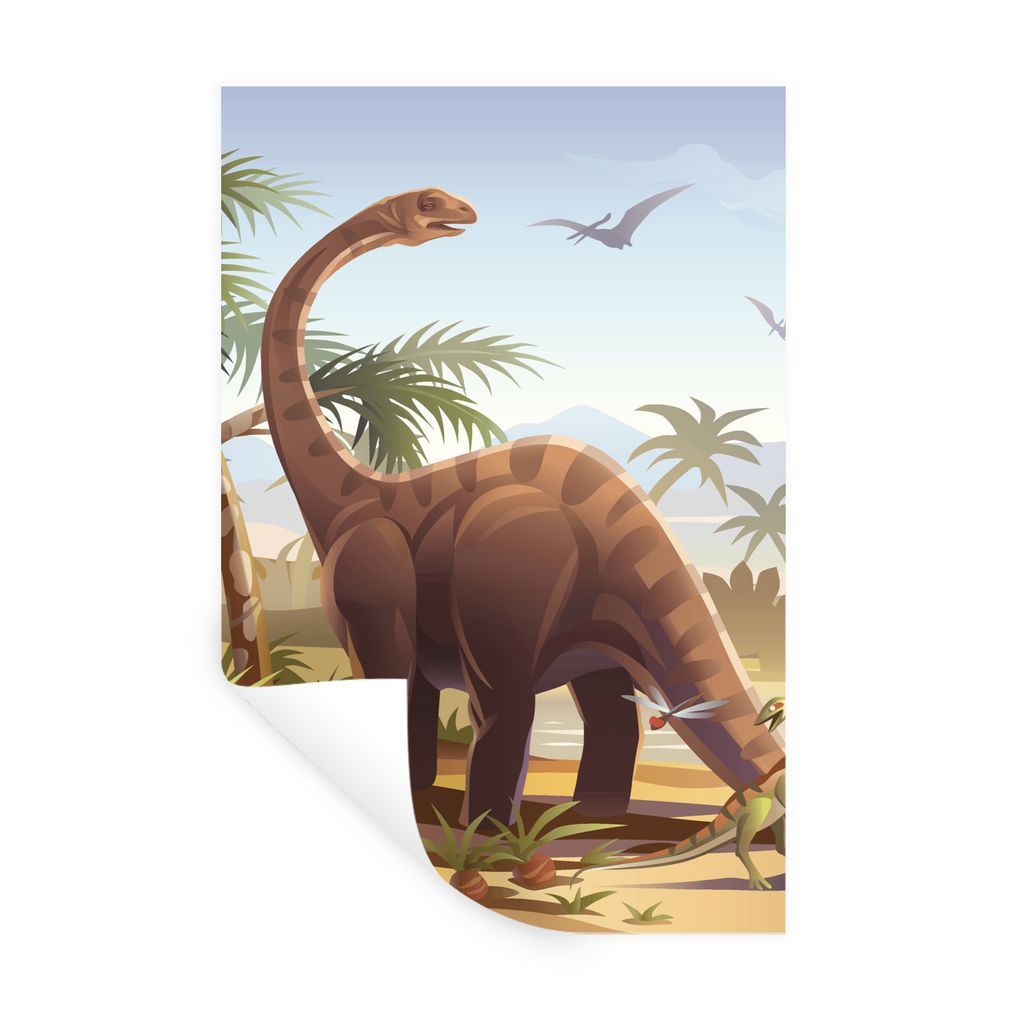 MuchoWow Wandtattoo Wandsticker Wandaufkleber Dinosaurier - Landschaft - Tropisch - Kinder - Jungen 80x120 cm Selbstklebend und Repositionierbar ...