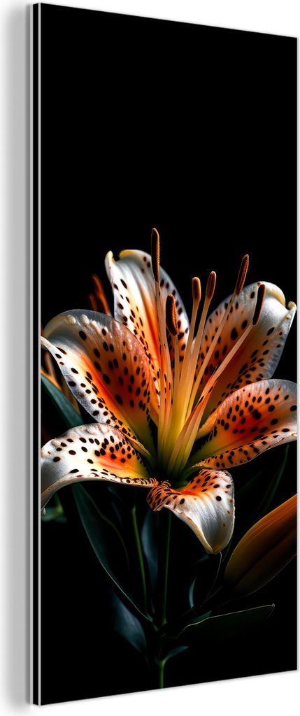 MuchoWow Wanddekoration Metall Metallbild Wandkunst 20x40 cm Blumen - Lilie - Orange - Porträt - Schwarz MuchoWow Aluminium Gemälde - Aluminium G...