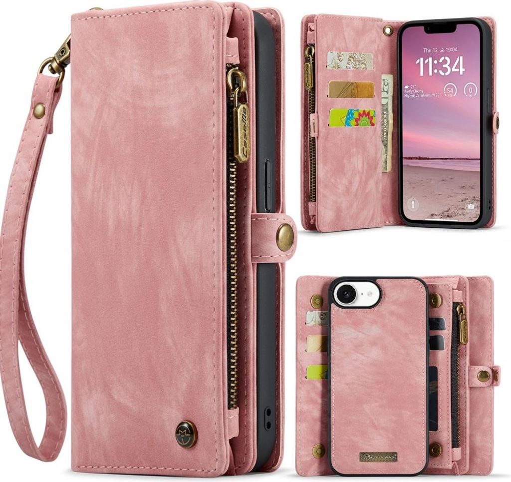 iPhone 16e / 17e Hülle - CaseMe 008 2-in-1 Klapphülle & Back Cover mit Brieftasche - Rosa