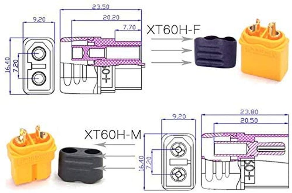 5 párov vysokokvalitných konektorov XT60H samec-samice s Obrázok produktu 3