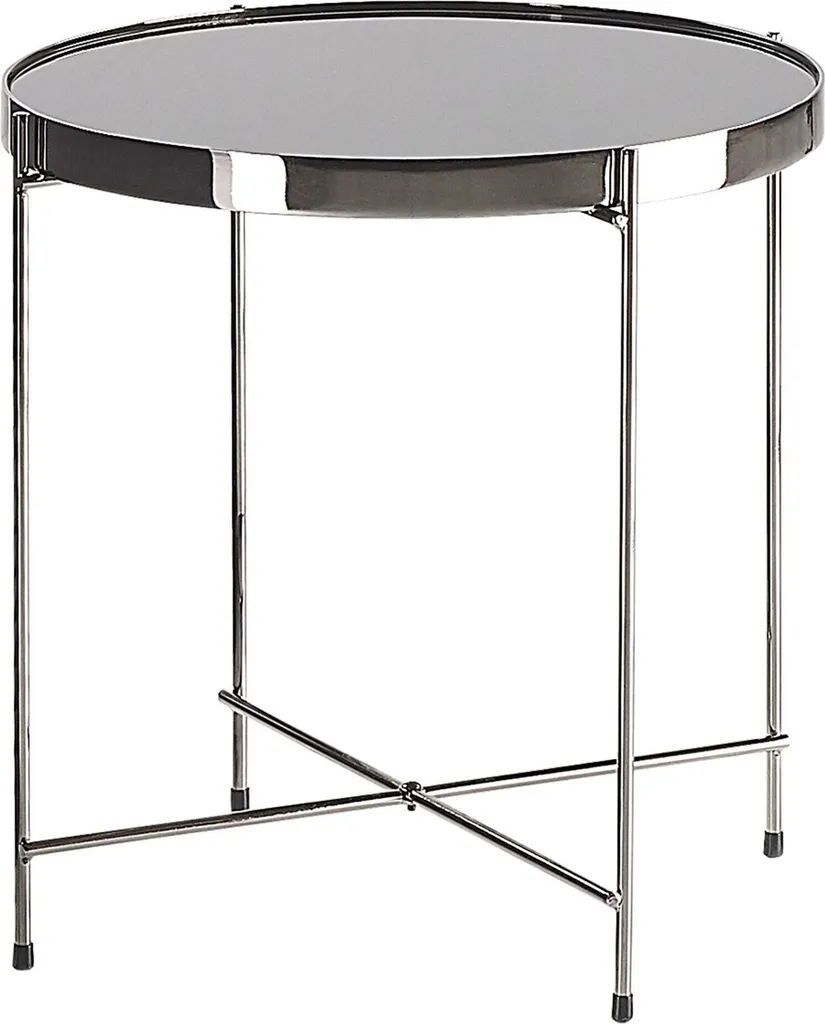 Petite table d'appoint ronde ø40 cm salon verre noir et pied argenté