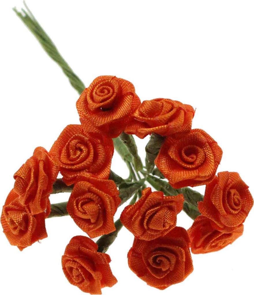 144 Diorröschen 15mm Satinröschen 10cm Stiel Hochzeit Deko Rosen Röschen Seidenröschen, Farbe:orange