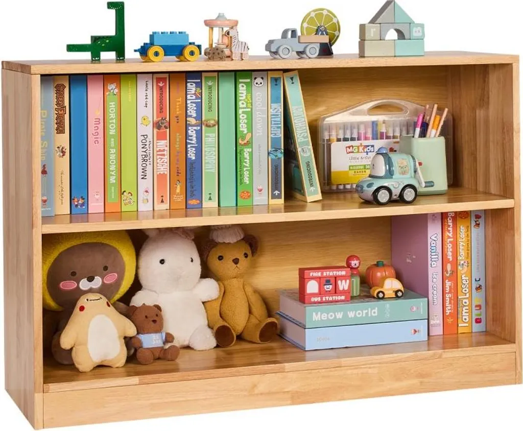 Étagère à jouets robuste 90 cm marron, armoire basse double compartiment - 10