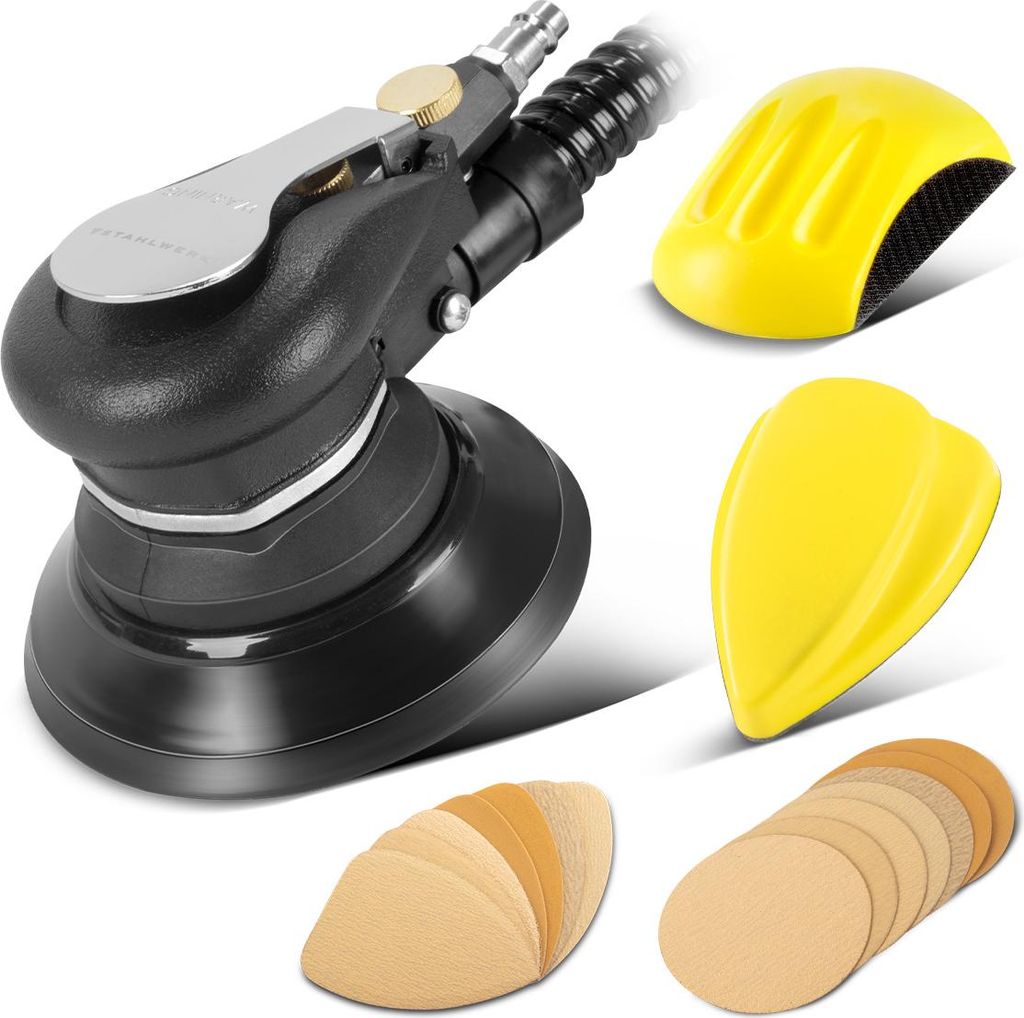STAHLWERK Druckluft-Exzenterschleifer 125mm Rotationsschleifer Handschleifer Set