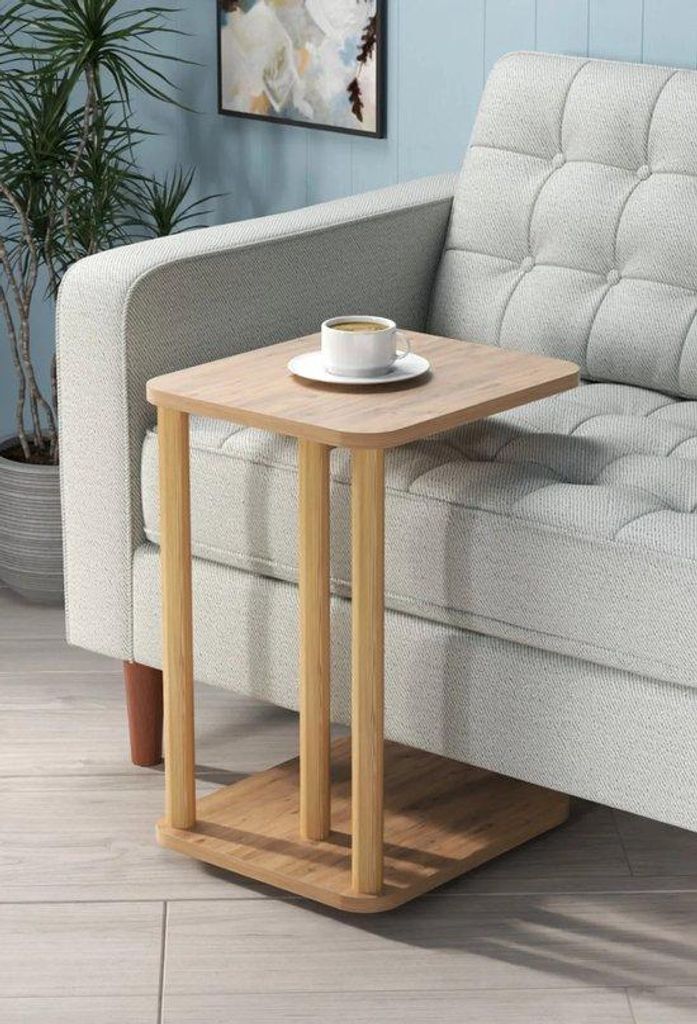 C-Beistelltisch auf Rollen im Industriedesign, MDF-Holzoptik Atlas Pijnboom,