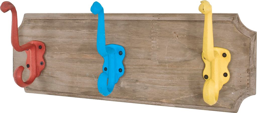 HAKU Möbel Wandgarderobe Garderobenleiste bunt, vintage - Massivholz, Metall, B/H/T: 35x8x13 cm