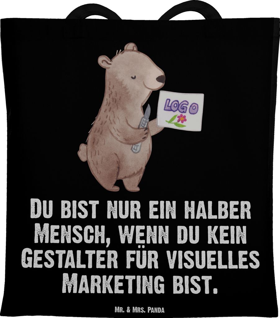 Mr. & Mrs. Panda Shopping Tasche Gestalter für visuelles Marketing Herz - Schwarz - Geschenk, Schultasche, Tote Bag, Laptoptasche, Jutebeutel