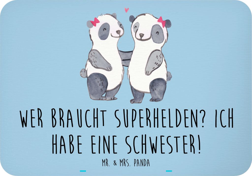 Mr. & Mrs. Panda magnet Liebe Schwester - Blau Pastell - Geschenk, Lächeln, rechteckmagnet, Familie, Familiengeschenk, Handarbeit, haftmagnet, Ges...