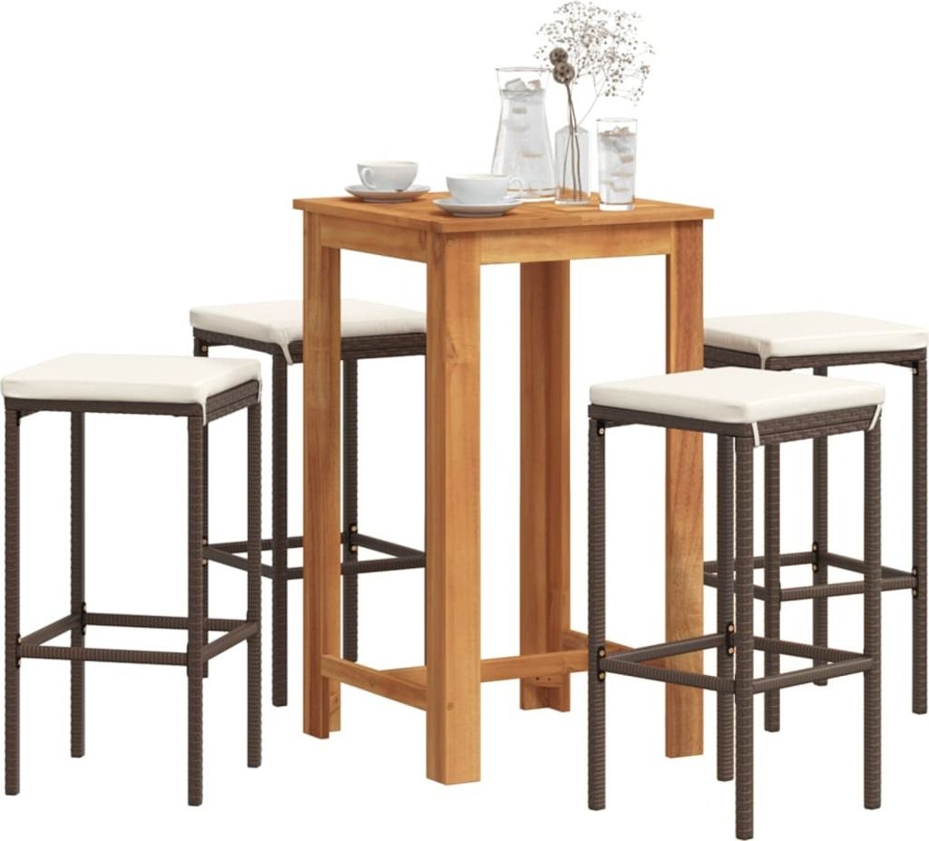 Design 5-tlg. Gartenbar-Set Braun Massivholz Akazie und Poly Rattan, Gartenmöbel-Sets 2024 Neu