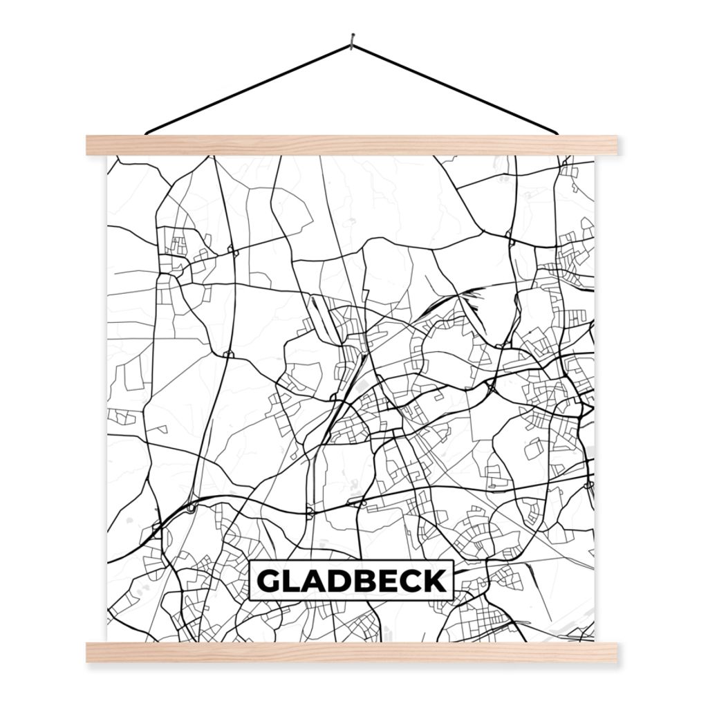 MuchoWow Textilposter Gladbeck - Karte - Stadtplan 120x120 cm mit holzfarbenen Rahmen - Textil-Poster