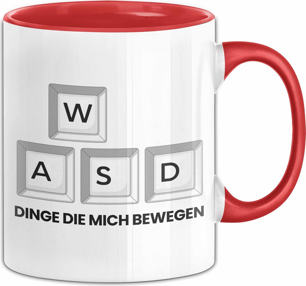 Dinge Die Mich Bewegen Tasse W A S D Geschenk für Gamer Geschenkidee Zocken (Rot)