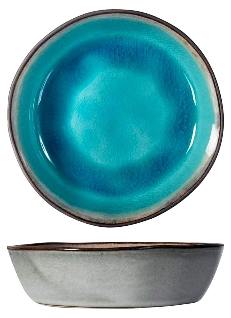 Teide Set 6 Piatti Fondi In Stoneware Azzurro Cm 16