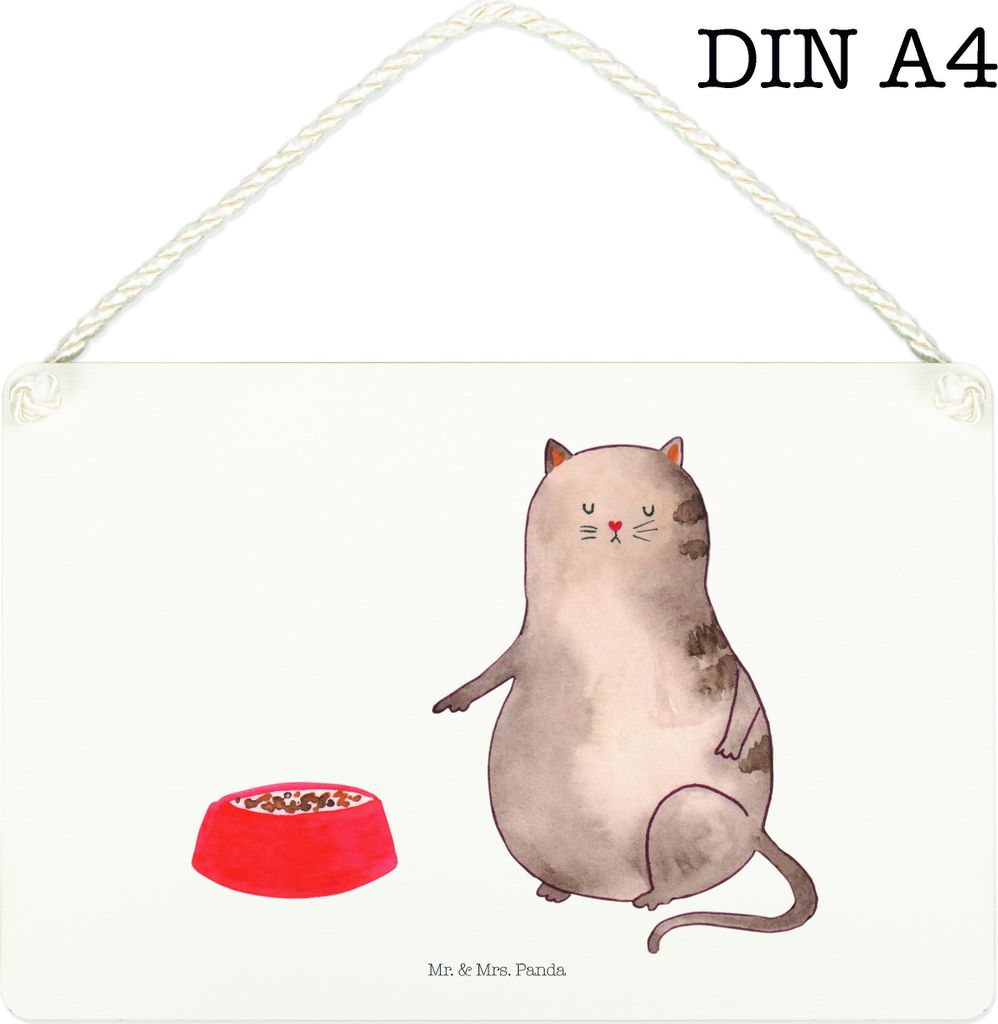 Mr. & Mrs. Panda Schild Katze Fressen DIN A4 - Weiß - Geschenk, kleine aufmerksamkeit, wandtafel, Wandbild Holz, Türschild, holzbild