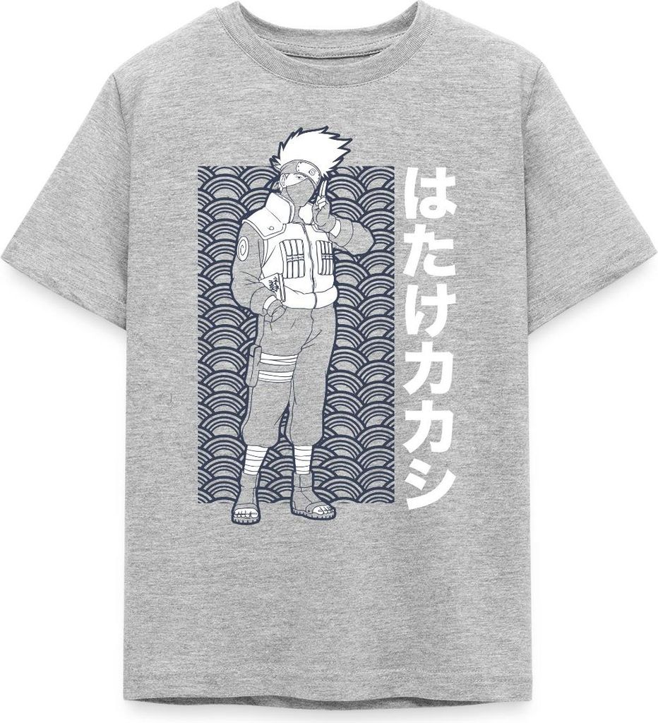 Spreadshirt Naruto Cooles Design Mit Kakashi Teenager T-Shirt, 152/164 (12-14 Jahre), Grau meliert