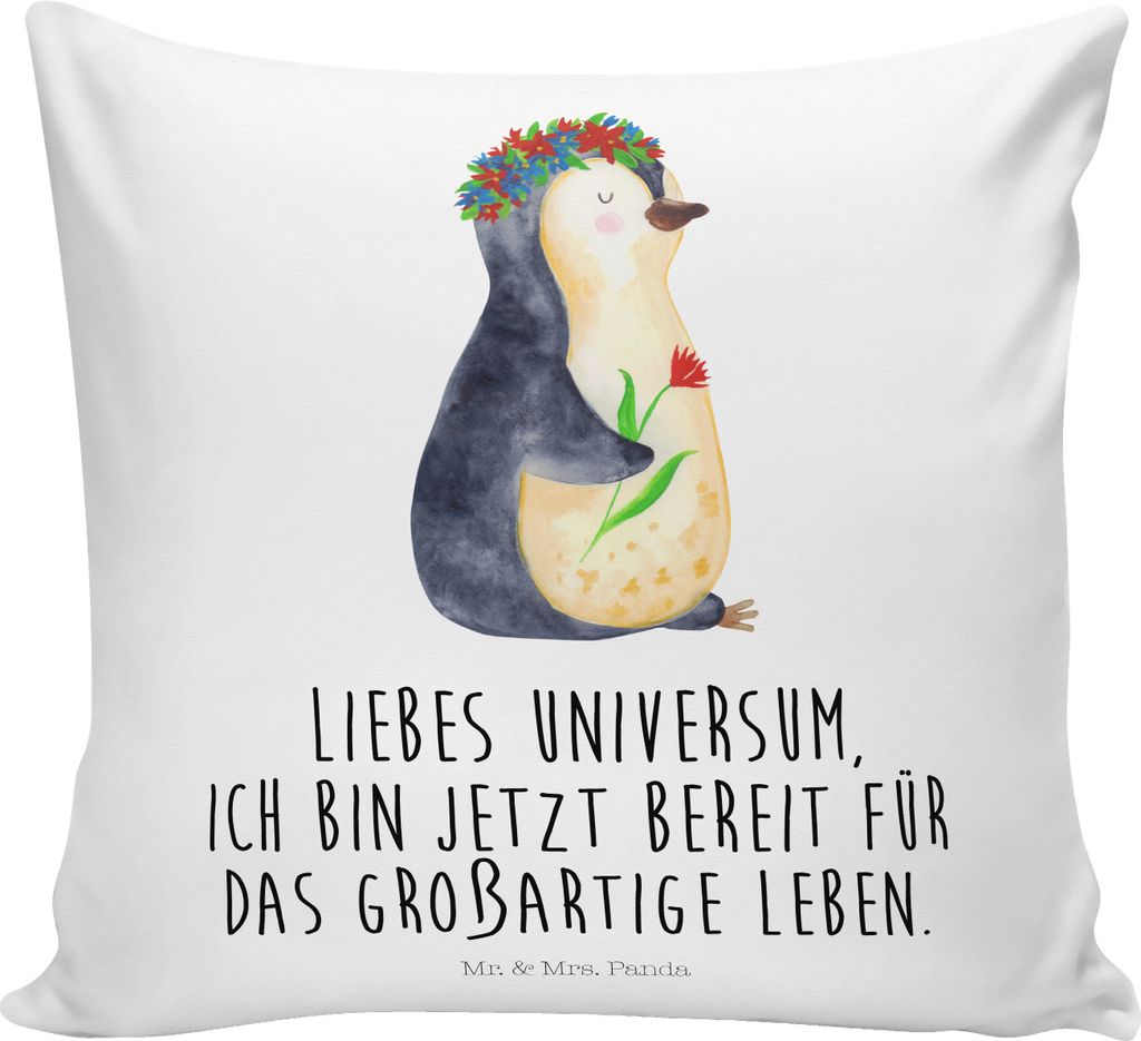 Mr. & Mrs. Panda Kissen 40x40 Pinguin Blumen - Weiß - Geschenk, Liebeskummer, Positiv, Dekokissen, bedruckt, Zierkissen, Deko, Leben, Sofa