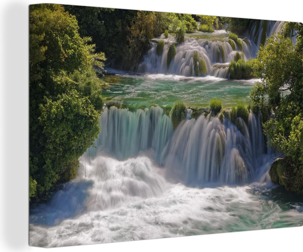 OneMillionCanvasses - Leinwandbilder - 150x100 cm, Tosende Wasserfälle in den Flüssen des Krka-Nationalparks in Kroatien, Wandbilder Kunstdruck...