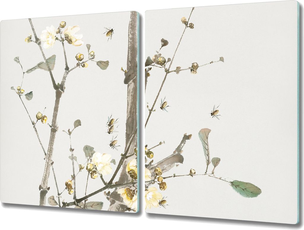 Coloray Kochplattenabdeckung Herdabdeckplatte 2x40x52 cm Hackbrett Schneidebrett Küchenbrett - Insekten und Blumen