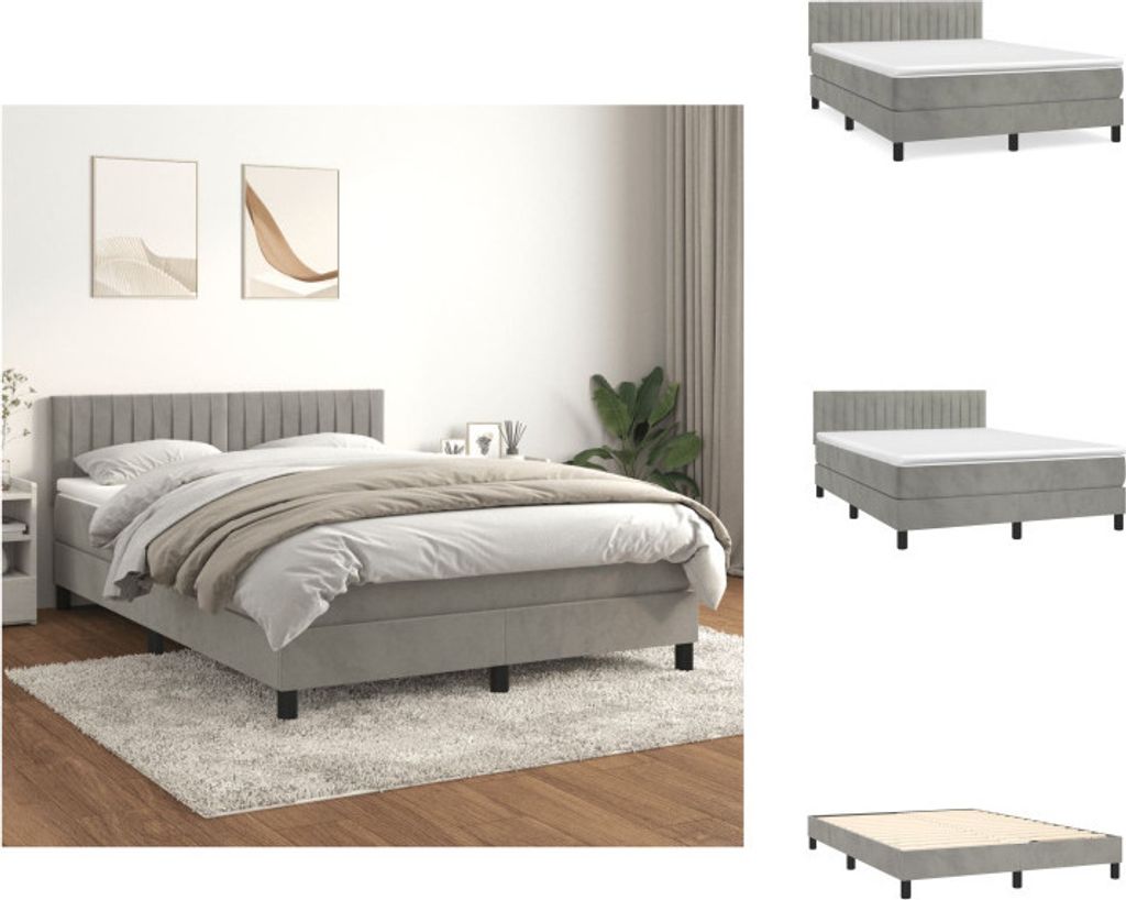 vidaXL Boxspringbett mit Matratze Hellgrau 140x190 cm Samt - Betten & Bettgestelle