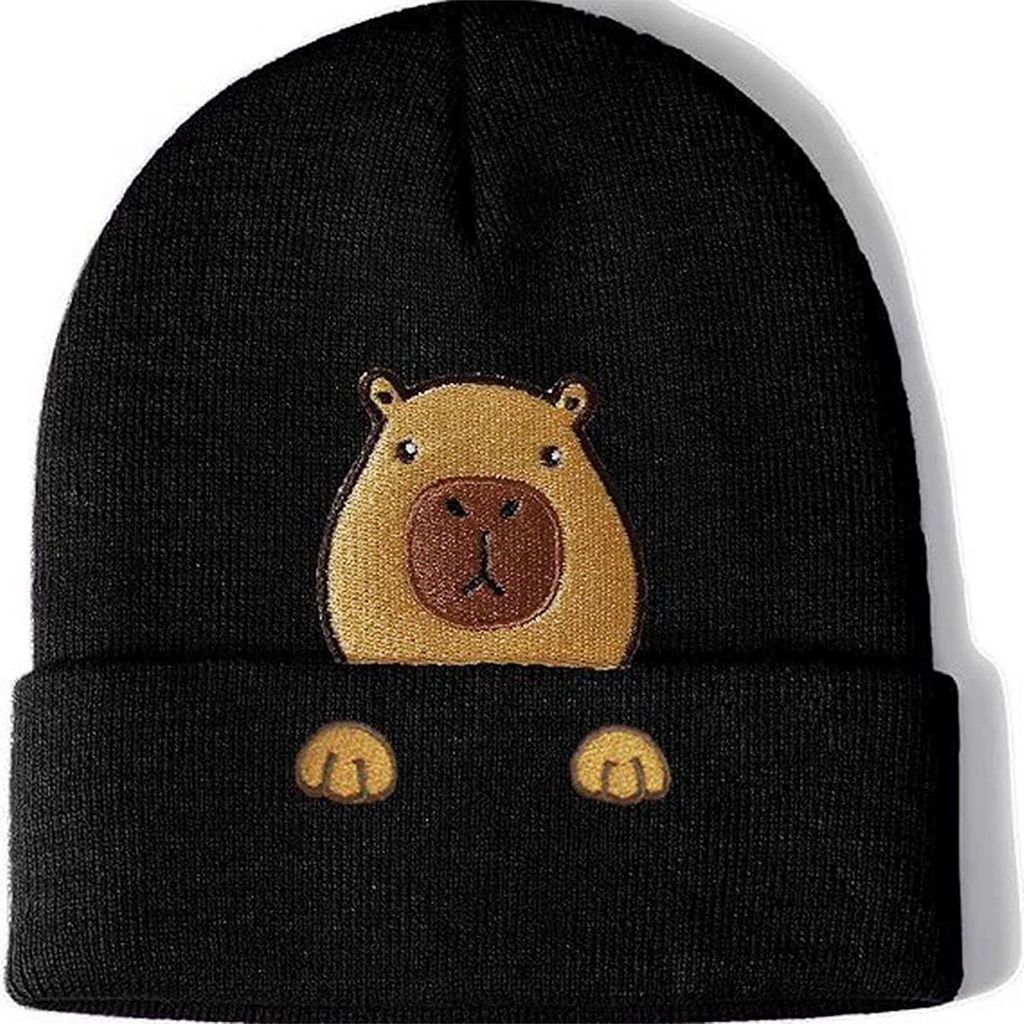 Capybara Mütze Beanie Hut – Süße Lustige Niedlich Capybara Sachen, Geschenk für Frauen & Damen, Gestrickter Hut mit Stickerei für Weihnachten