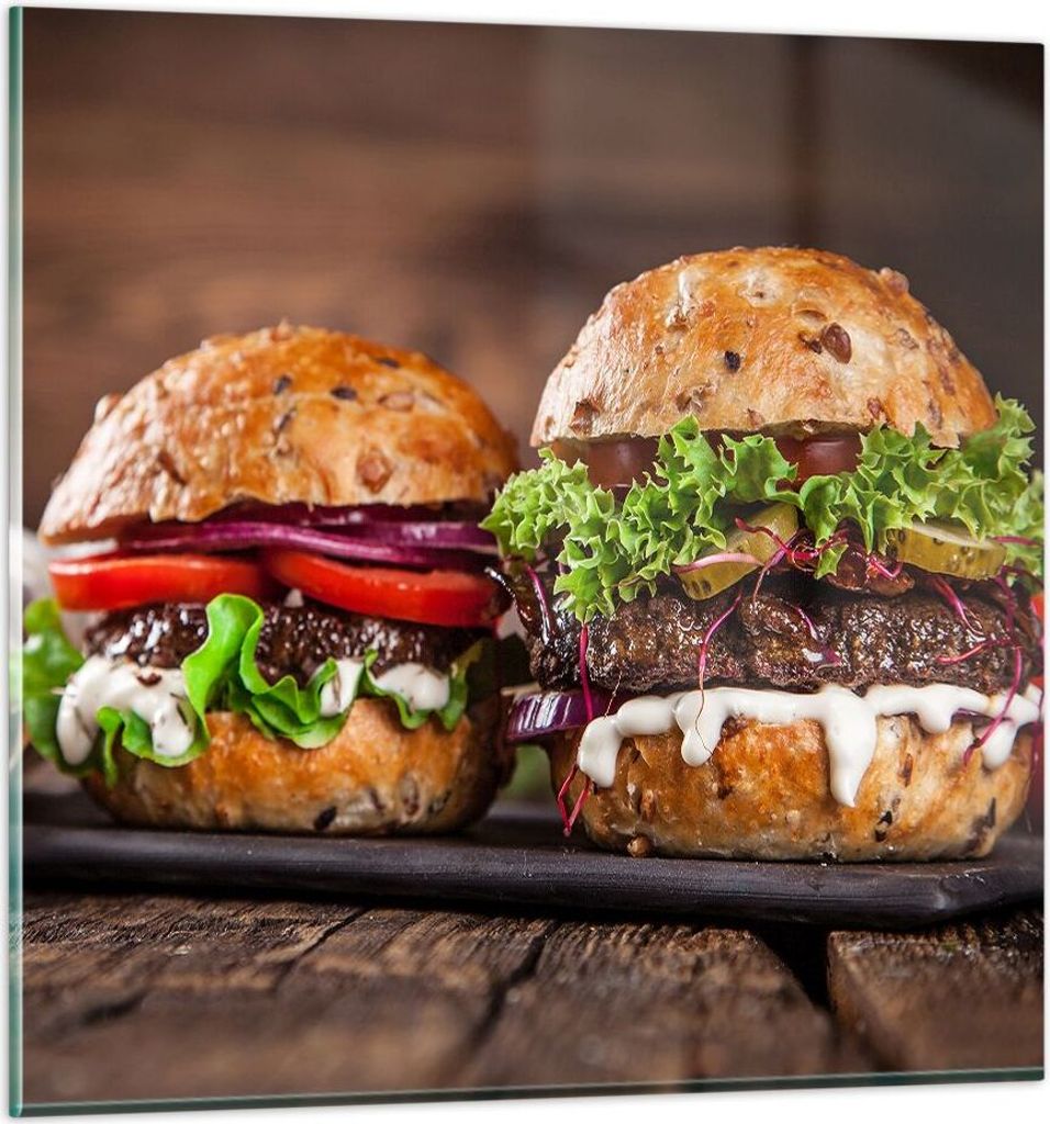 Bilder auf glas - Amerikaner Hamburger Essen Barbecue - 70x70cm - Glasbilder - Wandbilder - Kunstdruck - Wanddekoration aus Glas - Glas Bilder - Wa...