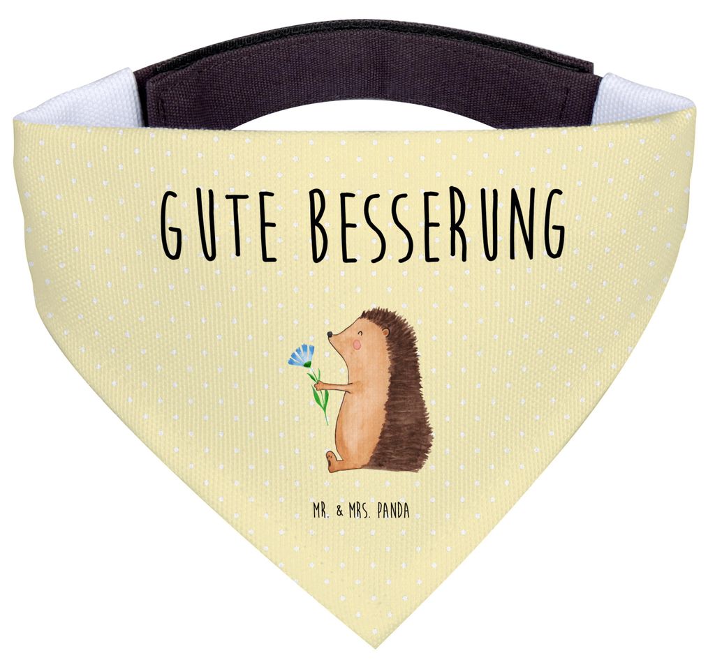 Mr. & Mrs. Panda Hunde Halstuch Igel Blumen - Gelb Pastell - Geschenk, Schal, Besuch, Bandana, Hundeschal, Lustige Sprüche, Krankenhaus, Genesungs...