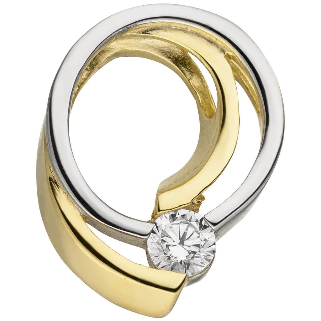 Anhänger mit Zirkonia weiß 333 Gold Gelbgold teilrhodiniert bicolor 13,5x10,3mm