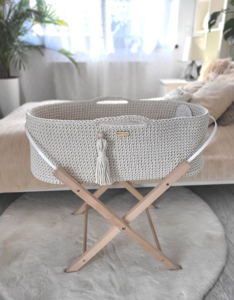 Mojžišov kôš BOHO Handmade so stojanom - krémový Obrázok produktu 